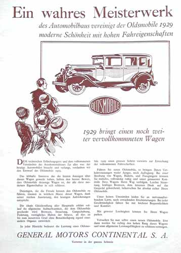 Schweizer Werbung Oldsmobile 1929