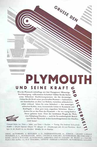 Schweizer Werbung Plymouth 1929