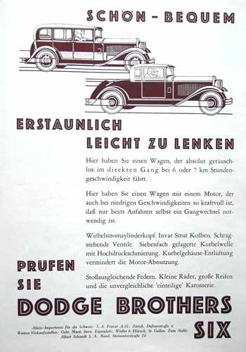 Schweizer Werbung Dodge 1929