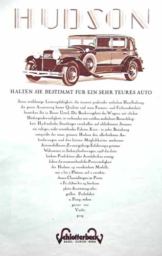 Schweizer Werbung Hudson 1929