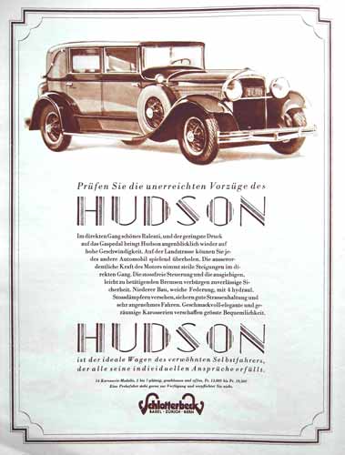 Schweizer Werbung Hudson 1929