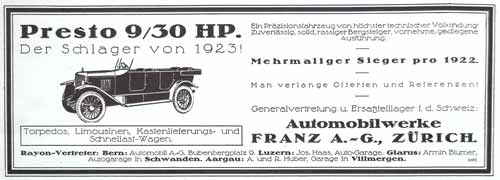Schweizer Werbung Presto 1923